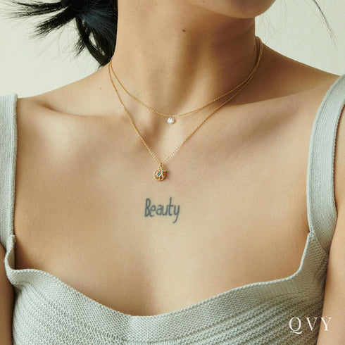 Dainty Turquoise Evil Eye and Cross Layered Necklace for Women • Multiple Charm Choker Double Necklaces • 14K Gold Plated Unique Summer Jewelry [E...