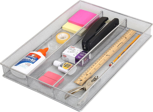 YBM Home Metal Silverware Organizer for In-Drawer Cutlery Storage, 3 Compartment Mesh Cutlery Flatware Tray Sorts Kitchen Utensils, Great for Offi...