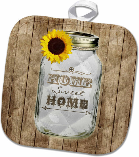 3D Rose Country Rustic Mason Jar with Sunflower Sweet Home Pot Holder, 8 x 8...
