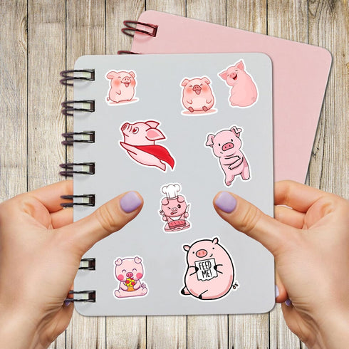 50 PCS Pig Stickers Waterproof Decal Vinyl Cute Animal Kawaii Cartoon Pink Piggy Sticker Decoration Water Bottles Tablets Scrapbook Skateboard Pho...