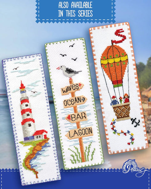 Seagull Cross Stitch Bookmark - Seaside Beach Embroidery Set with Paper Pattern, 16 Count Aida Cloth and Pre-Sorted Floss...