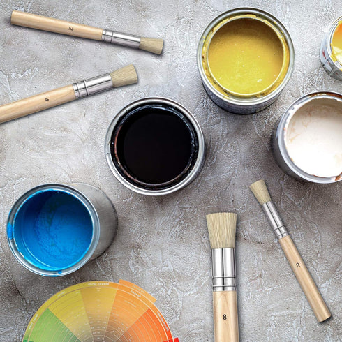12 Pieces Wooden Stencil Brushes Natural Stencil Brushes Bristle Painting Brushes Wooden Handle Painting Stencil Brushes for Acrylic Oil Watercolo...