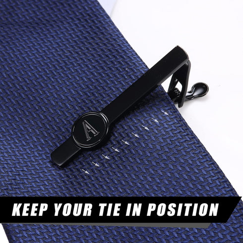 Jstyle Black Initial Cufflinks and Tie Clip Set for Men Personalized Stainless Steel Tuxedo Shirt Cuff Links and Tie Bar Letter Alphabet A-Z Gift ...