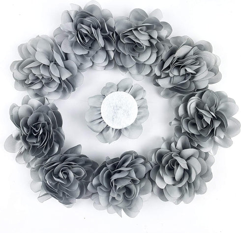 Worlds Gray Chiffon Ruffled Fabric Flower for DIY Handmade Decorative, Hair Clip,Scrapbooking and More Decoration 10PC (2-3/8" Inch)...