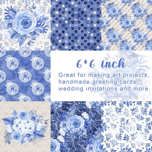 28 Sheets Scrapbook Paper, 6"X6" Inch Floral Scrapbook Paper 160gsm Cardmaking Craft Paper Pack Decorative Paper for Card Making (Blue Flowers)...