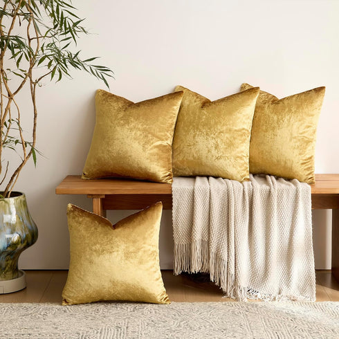 GIGIZAZA Velvet Gold Pillow Covers 18x18?Pack of 4 Decorative Throw Pillow Soft Covers Square Couch Pillow Modern Covers Living Room Luxury Cushio...
