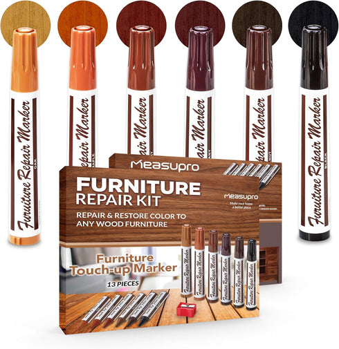 Wood Scratch Repair Kit Markers - Set of 13 - Scratch & Stain Markers, Furniture Repair Pens for Touch-Up on Wood Furniture, Tables, Desks, Bedpos...