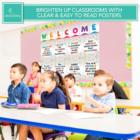 Decorably Welcome Posters for Classroom - 15 Confetti Classroom Decor, Confetti Themed Classroom Decorations, Welcome Sign for Bulletin Board, Con...