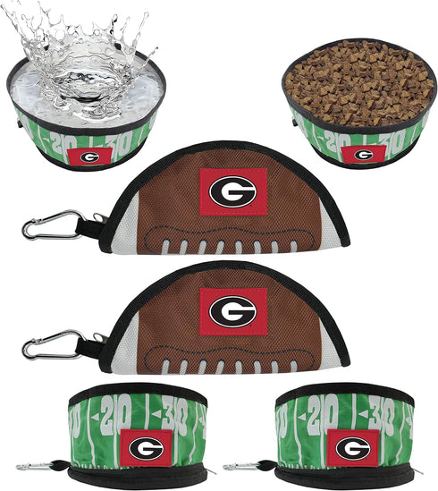 NCAA Georgia Bulldogs Pets First Collapsible Dog Travel Bowl Set, 2 Pack Food and Water Bowls for Dogs, Best Portable & Lightweight Leak-Proof Dog...