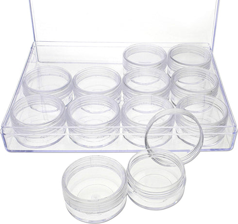The Beadsmith Personality Case - Clear Storage Organizer Box – 6.4 x 4.8 x 1 inches - includes 12 Small Containers with lids - 1.5 x 0.8 inches, B...