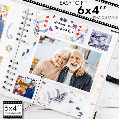 Bstorify Square Scrapbook Photo Albums 60 Pages (21 x 21 cm) White Thick Paper, Hardcover, Metal Corners, Ribbon Closure - Ideal for Your Scrapboo...