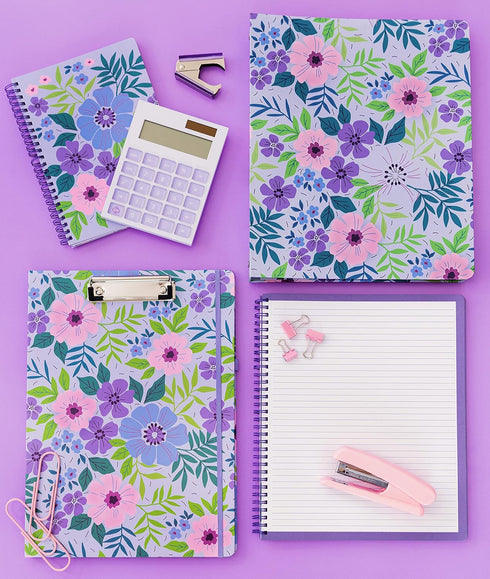Steel Mill & Co Cute Mini Spiral Notebook, 8.25" x 6.25" Journal with Durable Hardcover and 160 Lined Pages, Lilac Floral...