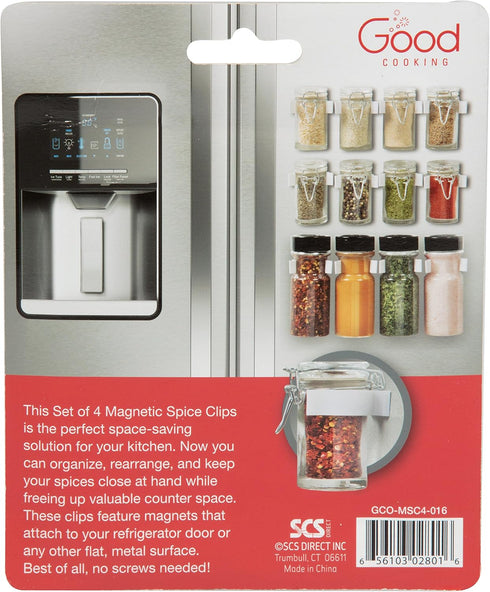 Good Cooking Magnetic Spice Rack Gripper Clips- Set of 4 Universal Spice Jar Clips - Easily Organize and Reorganize Dispensers- No Screws Needed...