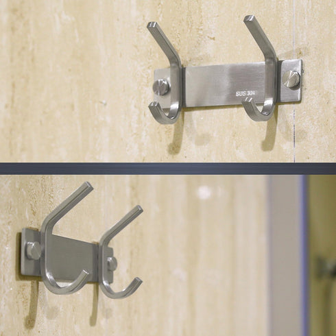 WEBI Set of 2, C-CBG022 Heavy Duty Stainless Steel 304 Hook Rail Coat Rack with 2 Hooks, Satin Finish, Great Home Storage & Organization for Bedro...