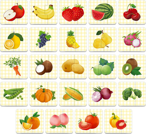 48 Food Matching Puzzles with Error-Correction Mechanism Pre-Primer in 2 Pieces, Perfect for Preschool Learning (24 Blocks Double Sided)...