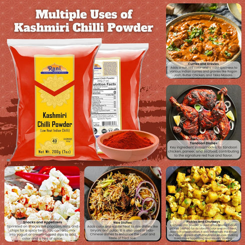 Rani Kashmiri Chilli Powder (Deggi Mirch, Low Heat) Ground Indian Spice 7oz (200g) ~ All Natural, Salt-Free | Vegan | No Colors | Gluten Friendly ...