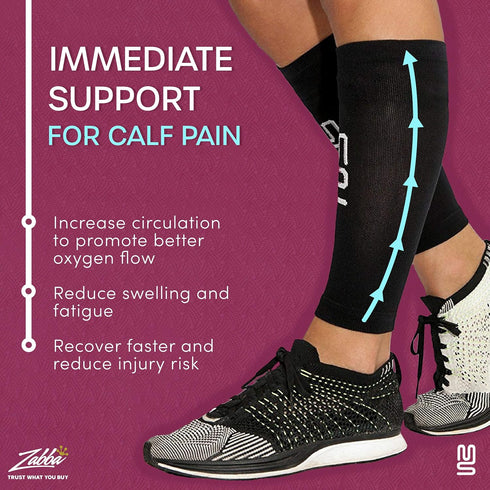 Calf Support - Large, Calf Compression Sleeve 2 Pack for Men and Women - Leg Sleeves for Sports, Running, Flights, and Shin Splints - Black...