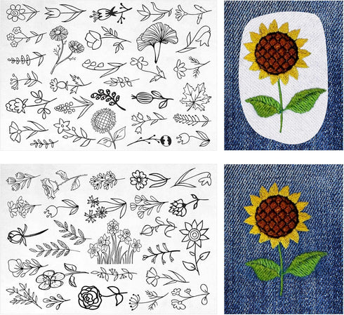 Flower Embroidery Transfer Patterns, 56 Pcs Water Soluble Stabilizer for Embroidery Paper Patch Adhesive Tear Away Embroidery Stabilizer for Hand ...