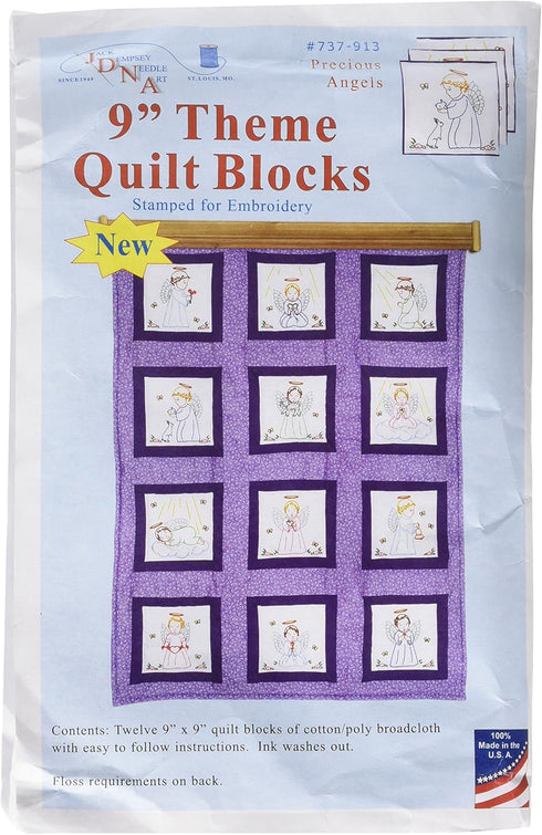 Jack Dempsey Needle Art Precious Angels Quilt Blocks, Approximate finished size: 48? x 37?, white...