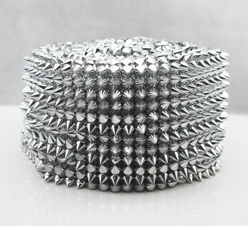 2/3 Yard Silver Sew Stitch On Pointed Spike Stud Cone Flatback Punk Rock Trim Mesh Bead Craft(Silver)...