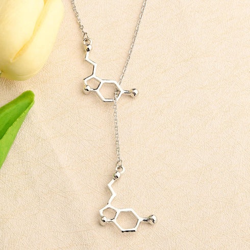 FUSTMW Happiness Serotonin Molecule Y Necklace Chemistry Jewelry Science Teacher Gifts for Science Lovers (25.5inches y necklace)...