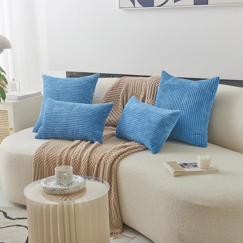 Home Brilliant Throw Pillow Covers Decorative Soft Velvet Corduroy Striped Set of 2 Square Cushion Cover for Couch Bench, 18 x 18 inch, Blue...
