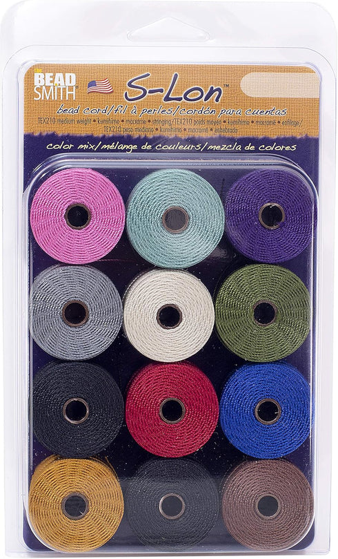 The Beadsmith S-Lon Bead Cord – .5 mm Twisted Nylon Cord for Stringing, 12-Pack, Gaskell Mix, TEX210, 77 Yards per Spool...