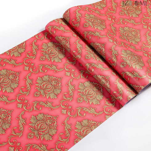 Y9151 Luxury Damask Wallpaper Peel and Stick 17.7in x 9.8ft Red Self Adhesive Removable Contact Paper Damask Furniture Decor Paper Vinyl Film Home...