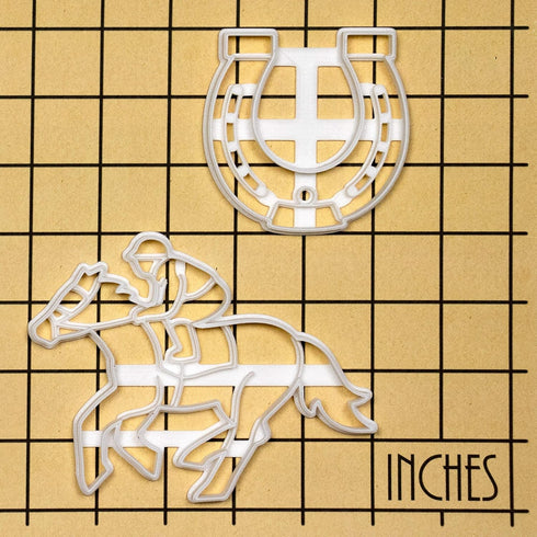 Set of 2 Jockey cookie cutters (Designs: Jockey and Horse Shoe), 2 pieces - Bakerlogy...