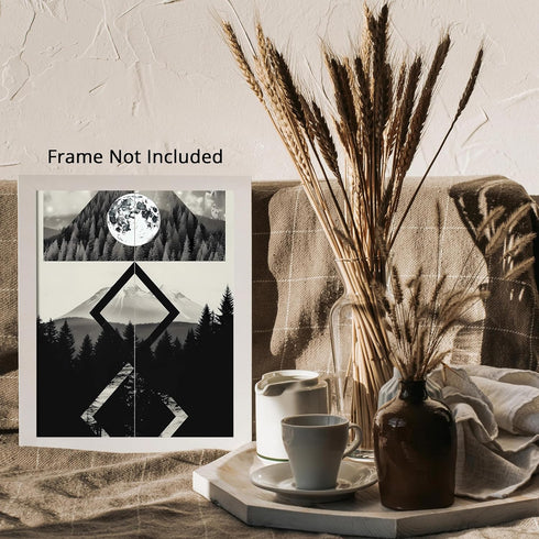 Posterizer 1 pcs-black and white surreal collage with planets-Landscape & Nature Art-Abstract & Modern Art-Gift for Nature, Surfers and Beach Love...