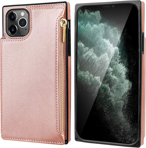 Bocasal Wallet Case for iPhone 11 Pro Max with 3 Card Slots Cash Holder Zipper Design Premium PU Leather Sturdy Magnetic Closure 6.5 Inch(Rose Gol...