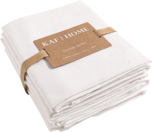 KAF Home Flour Sack Kitchen Towels, White, Set of 4, 100% Cotton...
