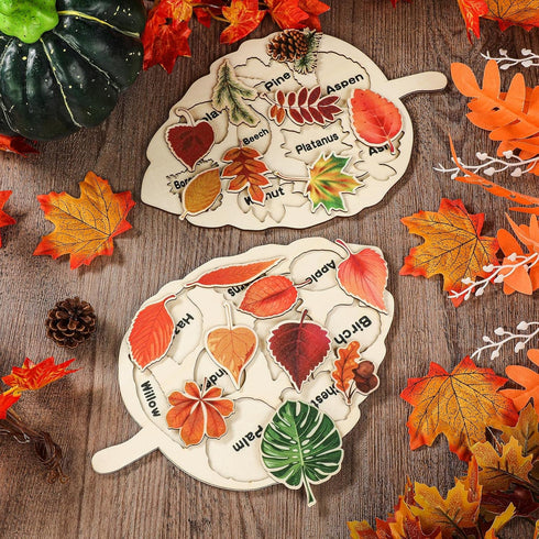 Kathfly 2 Pieces Leaf Wooden Jigsaw Puzzles Leaf Puzzle Montessori Toy Montessori Puzzle Early Educational Learning Puzzle for Birthday Gift Early...