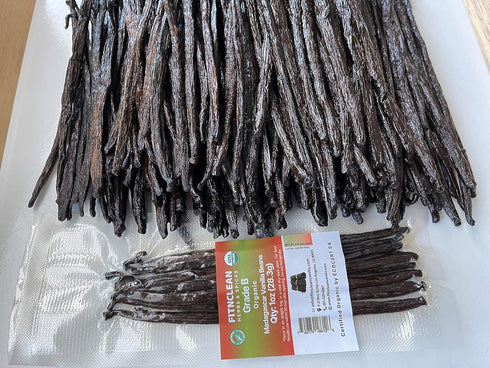 1oz Madagascar Vanilla Beans Grade B. Certified USDA Organic for extract, Cooking and Paste 5"-7" by FITNCLEAN VANILLA| Whole NON-GMO Pods...