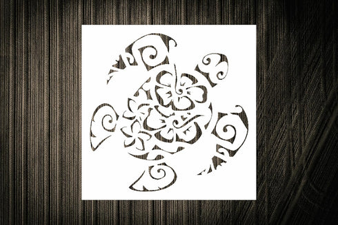 Custom Nautical Tiki Turtle Flower Stencil - 5.5 x 5.5 Inches, Personalized Reusable Plastic Stencil for DIY Oceanic Creations...