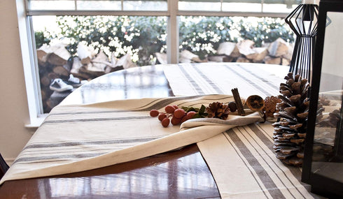 Gray Beige Stripped Farmhouse Cotton Table Runner, Dresser Scarf, Coffee Table Runner, Rustic Décor (17Wx54L)...