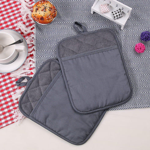 100% Cotton with Silicone Kitchen Everyday Basic Pot Holder Heat Resistant Coaster Potholder Oven Mitts with Pocket for Cooking and Baking Set of ...