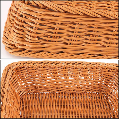 ZOENHOU 3 Packs Poly Wicker Bread Basket, 16” 14” 12” Handmade Woven Empty Gift Basket, Tabletop Wicker Serving Baskets for Home Restaurant Hotel ...