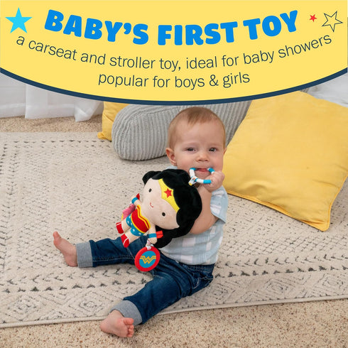 KIDS PREFERRED DC Comics Wonder Woman Multi Sensory Activity Toy with Teethers, Crinkle Textures, and Clip for On The Go Fun for Infant and Baby B...