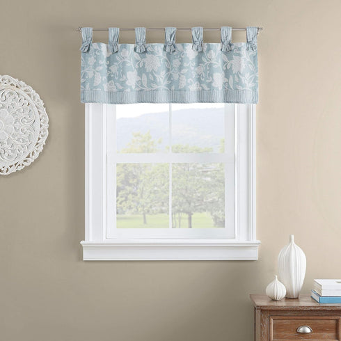 Waverly Stencil Vine Short Curtain Valance Tab Top Window Curtains for Kitchen or Bathroom, 52" x 18", Spa...