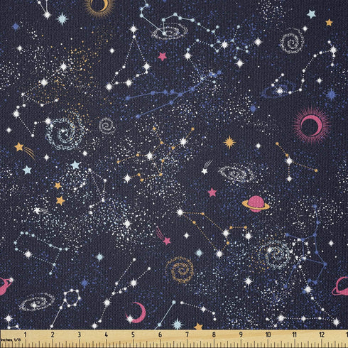 Lunarable Constellation Fabric by The Yard, Star Clusters Galaxies and Planets Astrology Themed Abstract Illustration, Stretch Knit Fabric for Clo...