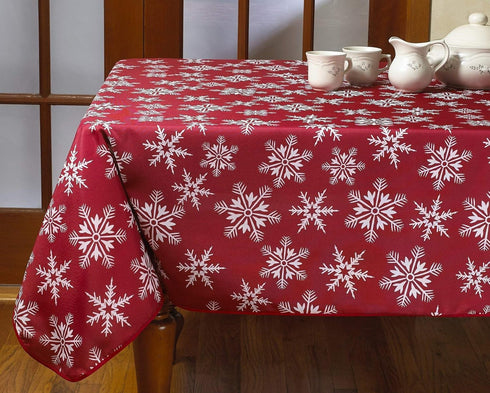 Violet Linen Decorative Christmas Snowflakes Design Red Tablecloths - 60" X 84"...