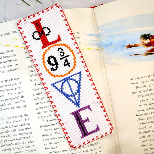 Counted Cross-Stitch Bookmark Kit 'HP Love' - DIY Set for Hand Embroidery with Pattern Design...