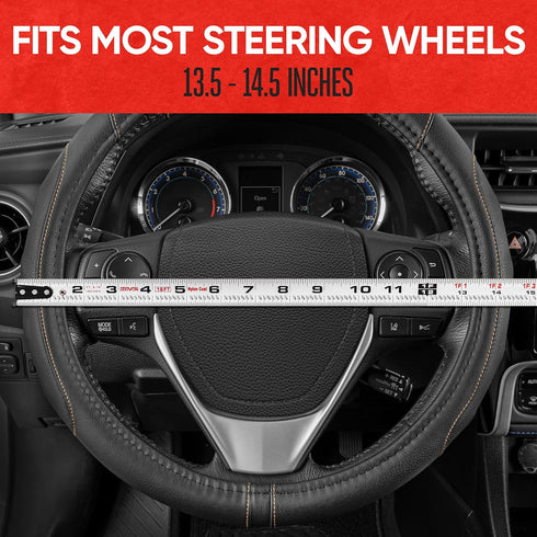 Motor Trend GripDrive Pro Synthetic Leather Auto Car Steering Wheel Cover Black w/ Beige Accent Stitching Comfort Grip - Small 13.5 to 14.5 inch -...