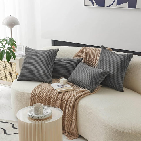 Home Brilliant Pillow Cover 24x24 Decorative Pillow Cover 24 x 24 Striped Corduroy Soft Velvet Euro Sham Cushion Cover for Couch, 60x60 cm, Dark G...