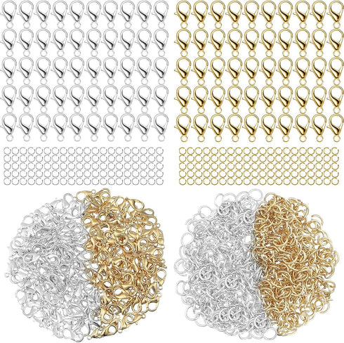 300 Pcs Jewelry Findings Kit Alloy Lobster Clasps with Open Jump Rings, Gold and Silver Lobster Claw Clasps Bracelet Necklace Fasteners Hook Jewel...