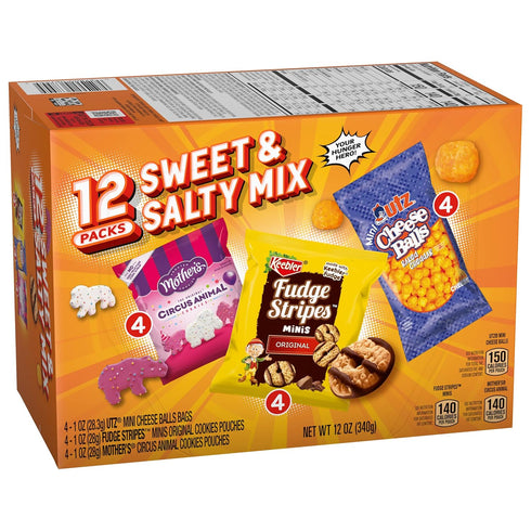 Keebler Sweet & Salty Mix, Keebler Fudge Stripes, Mother's Circus Animals, Utz Mini Cheese Balls, 1 Oz. (Pack of 12)...