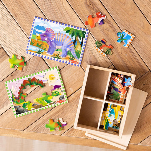 Melissa & Doug Dinosaurs 4-in-1 Wooden Jigsaw Puzzles in a Storage Box (48 pcs) - FSC Certified...