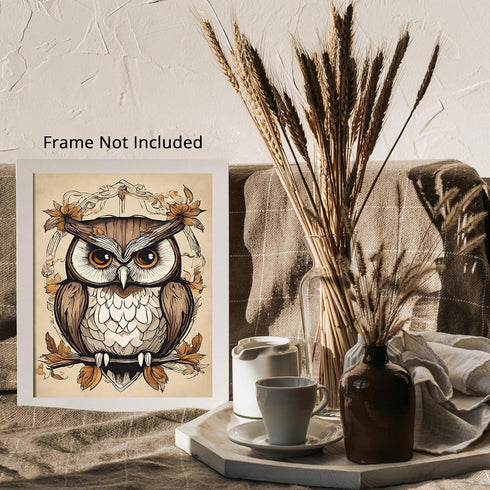 Posterizer 1 pcs- Brown owl poster with wild brown flowers-Art for Animal Lovers-Floral Botanical Art- Gift for Men Women Entrepreneur Teens-Decor...