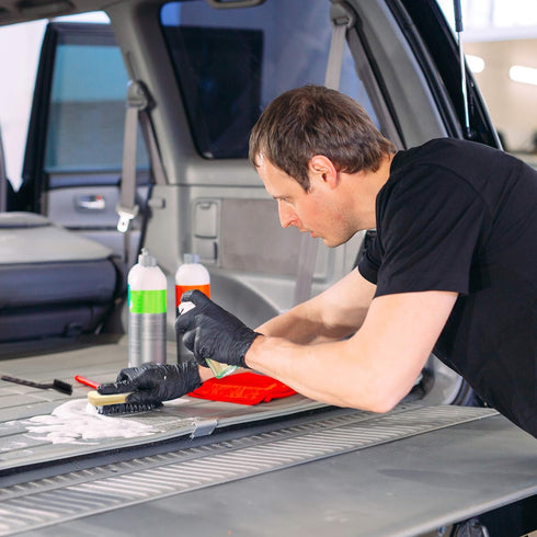 Leather & Textile Shine Brush by TAKAVU, Durable Soft Nylon Bristles, Included Detailing Cleaning Brush, Unique Concave Design Wood Handle for Car...